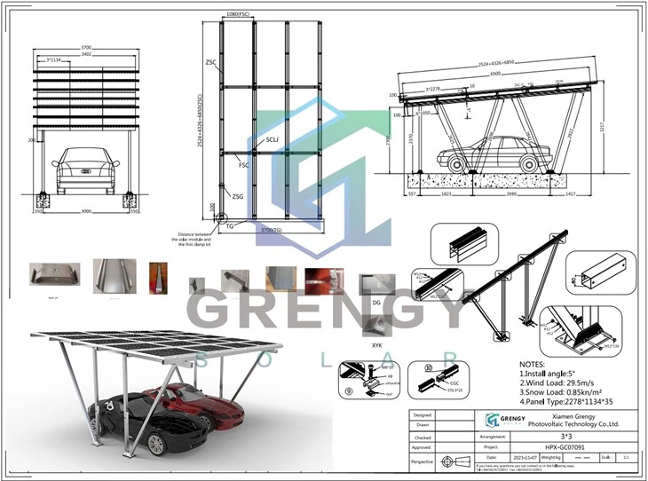 Single Carport Solar Mount Structure